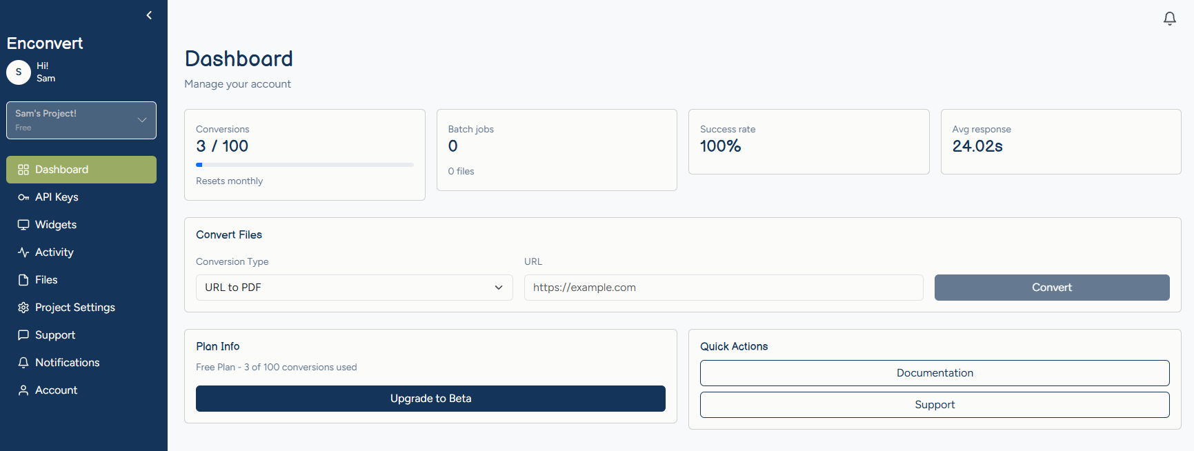 Dashboard for Enconvert