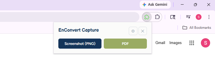 browser extension for screenshot and pdf conversion of url