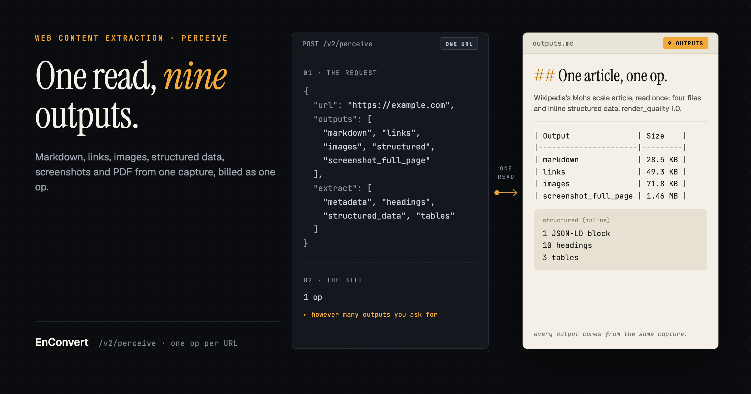 Web content extraction API: what each perceive output gives you